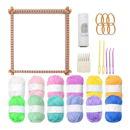 Crofta 3 in1 Weaving Loom Kits Knitting Tools Wood Multiuse for Household Beginners with 12 Colors Wool