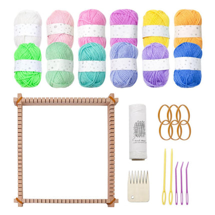 Crofta 3 in1 Weaving Loom Kits Knitting Tools Wood Multiuse for Household Beginners with 12 Colors Wool