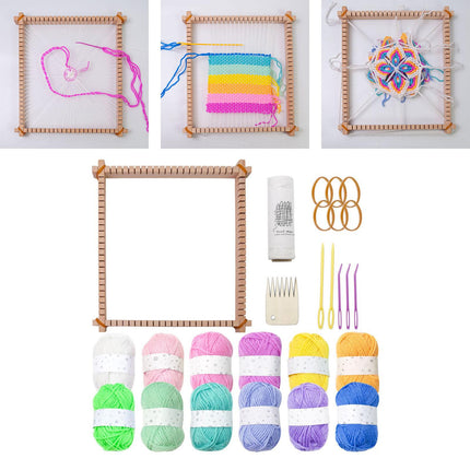 Crofta 3 in1 Weaving Loom Kits Knitting Tools Wood Multiuse for Household Beginners with 12 Colors Wool