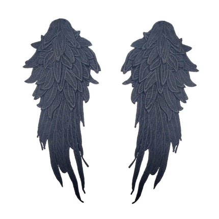 Crofta 2x Angel Wings Appliques DIY Embroidered Appliques Decal for Prom Dress Coat Black