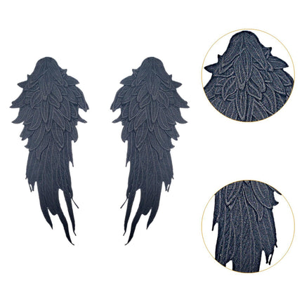 Crofta 2x Angel Wings Appliques DIY Embroidered Appliques Decal for Prom Dress Coat Black