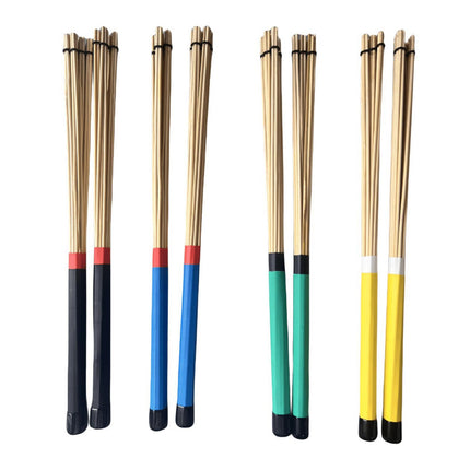 2 Pieces Bamboo Drum Stick Rods Brushes for Acoustic Performance Small Venue Black
