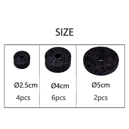 12Pcs Cymbal Felt Washer Hi Hat Clutch Felts Accessories Replacement Sleeves black