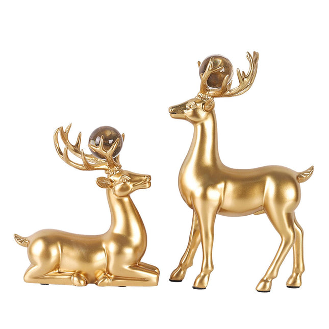 2Pcs Resin Deer Statue Crafts Reindeer Figurines for Bedroom Shelf Farmhouse