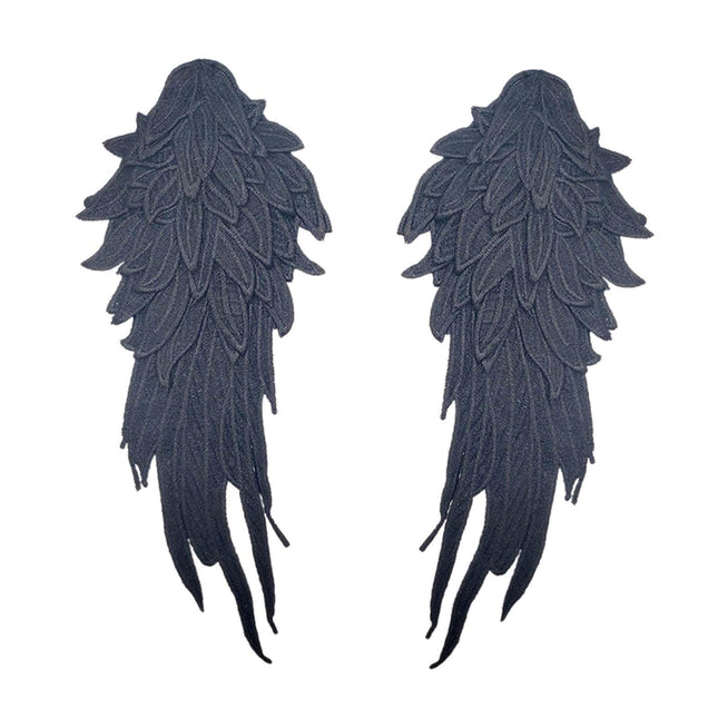 Crofta 2x Angel Wings Appliques DIY Embroidered Appliques Decal for Prom Dress Coat Black