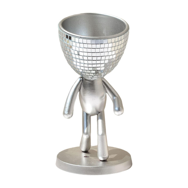 Head Planter Abstract Figurine Desktop Flowerpot for Office Indoor Courtyard silvery
