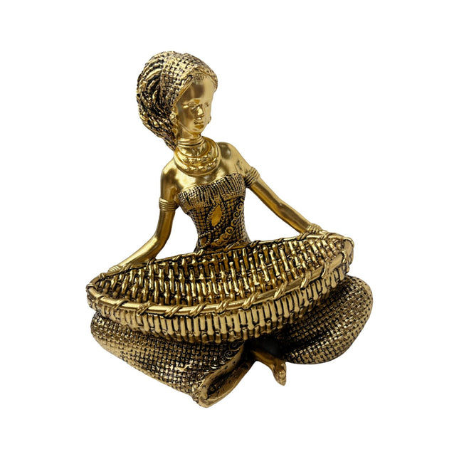 African Lady Figurine with Key Storage Women Statue for Desk Bathroom Office 14.3x10.2x16.2cm golden