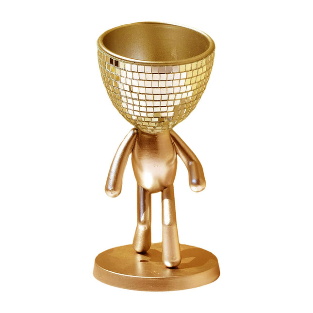 Head Planter Abstract Figurine Desktop Flowerpot for Office Indoor Courtyard golden