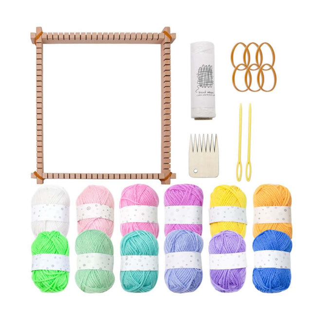 Crofta Weaving Loom for Kids Beginners Educational Toy Wooden Hand Knitting Machine 12 color yarn