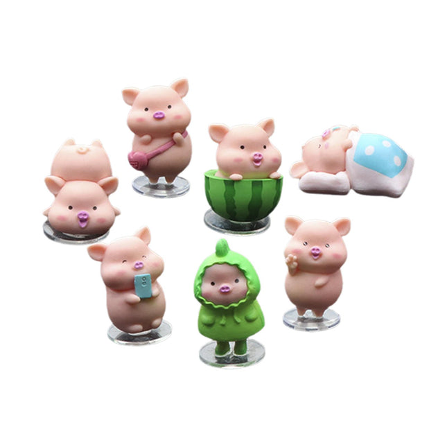 7Pcs Pig Figurines Car Dashboard Decoration for Bedroom Desktop Cabinet without Mat