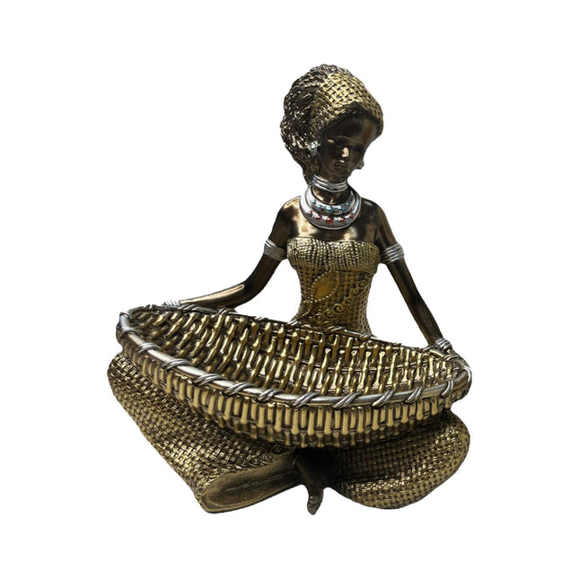 African Lady Figurine with Key Storage Women Statue for Desk Bathroom Office 14.3x10.2x16.2cm black