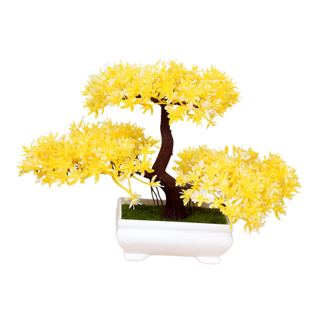 Artificial Bonsai Tree Decorative Fake Plants in Pot for Home Farmhouse Desk Yellow