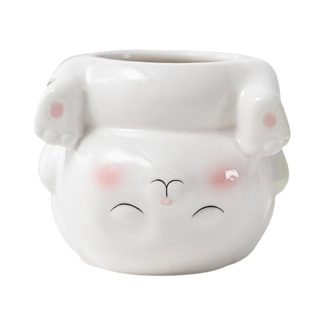 Crofta Animal Planter Flower Vase Shelf Farmhouse Display Office Pottery Plant Pot Rabbit 10x9.2x8.5cm