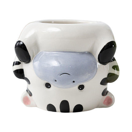 Crofta Animal Planter Flower Vase Shelf Farmhouse Display Office Pottery Plant Pot Zebra 10x9x8.3cm