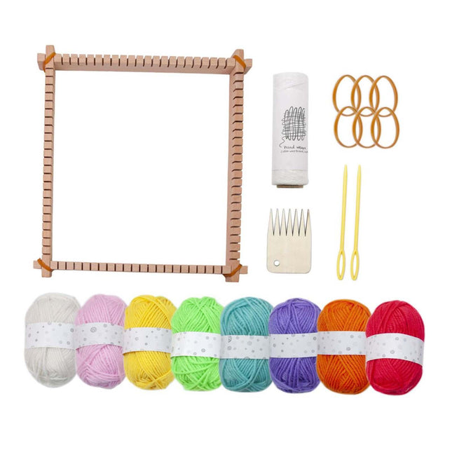 Crofta Weaving Loom for Kids Beginners Educational Toy Wooden Hand Knitting Machine 8 color yarn