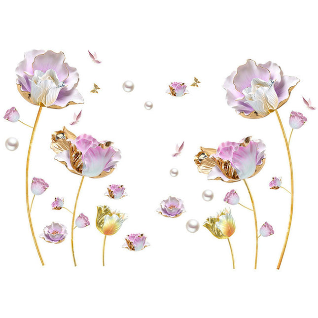 2 Pieces Flowers Wall Stickers Murals 3D Arts Decal for Living Room Home Wall
