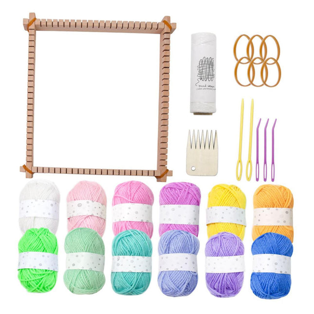 Crofta 3 in1 Weaving Loom Kits Knitting Tools Wood Multiuse for Household Beginners with 12 Colors Wool