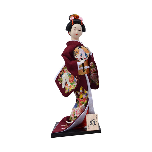 30cm Japanese Kimono Geisha Doll Traditional Statue Asian Kabuki Figurine Dark Red