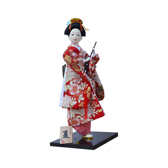 30cm Japanese Kimono Geisha Doll Traditional Statue Asian Kabuki Figurine Red White Flower
