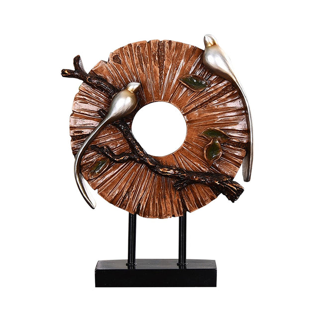 Blessing Birds Sculpture Artwork Desktop Ornament for Entryway Table Cabinet brown