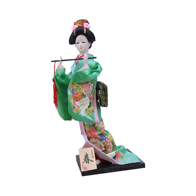 30cm Japanese Kimono Geisha Doll Traditional Statue Asian Kabuki Figurine Green