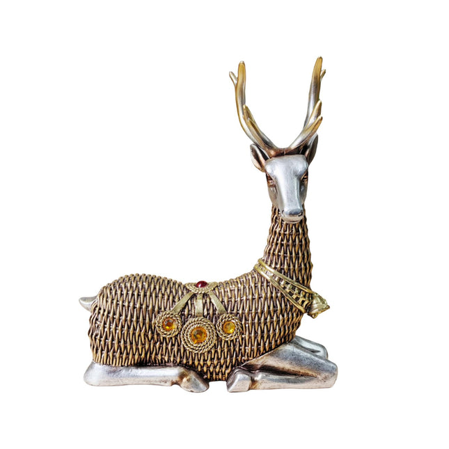 Resin Deer Statues Creative Reindeer Figurines for Table Bookcase Decoration silver sit