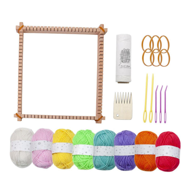 Crofta 3 in1 Weaving Loom Kits Knitting Tools Wood Multiuse for Household Beginners with 8 Colors Wool