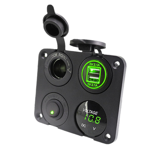 4 in 1 Charger Outlet Socket Panel Car Charger Outlet Socket for RV Car Green